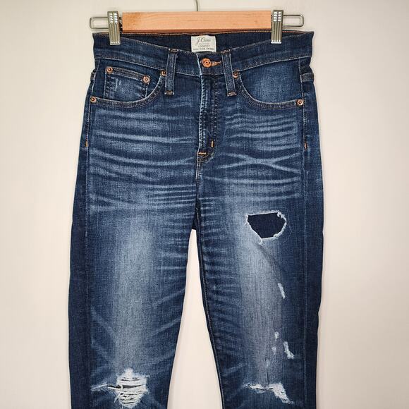 J. Crew Lookout High Rise Skinny Jeans Dark Wash Distressed Raw Hem 26 - Picture 3 of 7